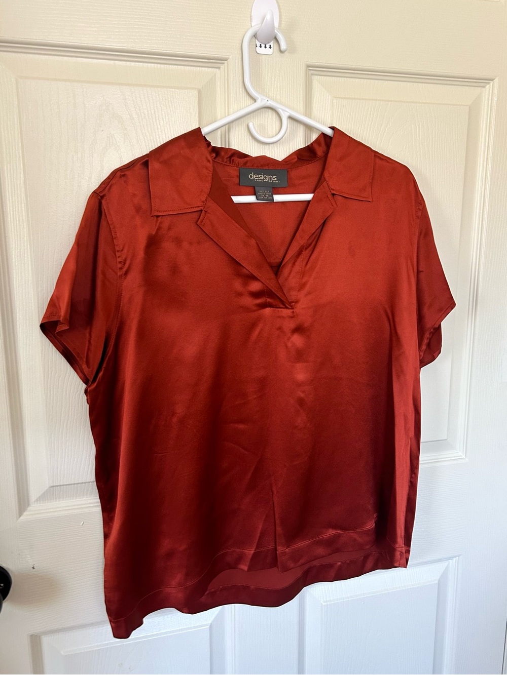 Lane Bryant 100% Silk Short Sleeve Top Size 14/16 Boxy Collared
